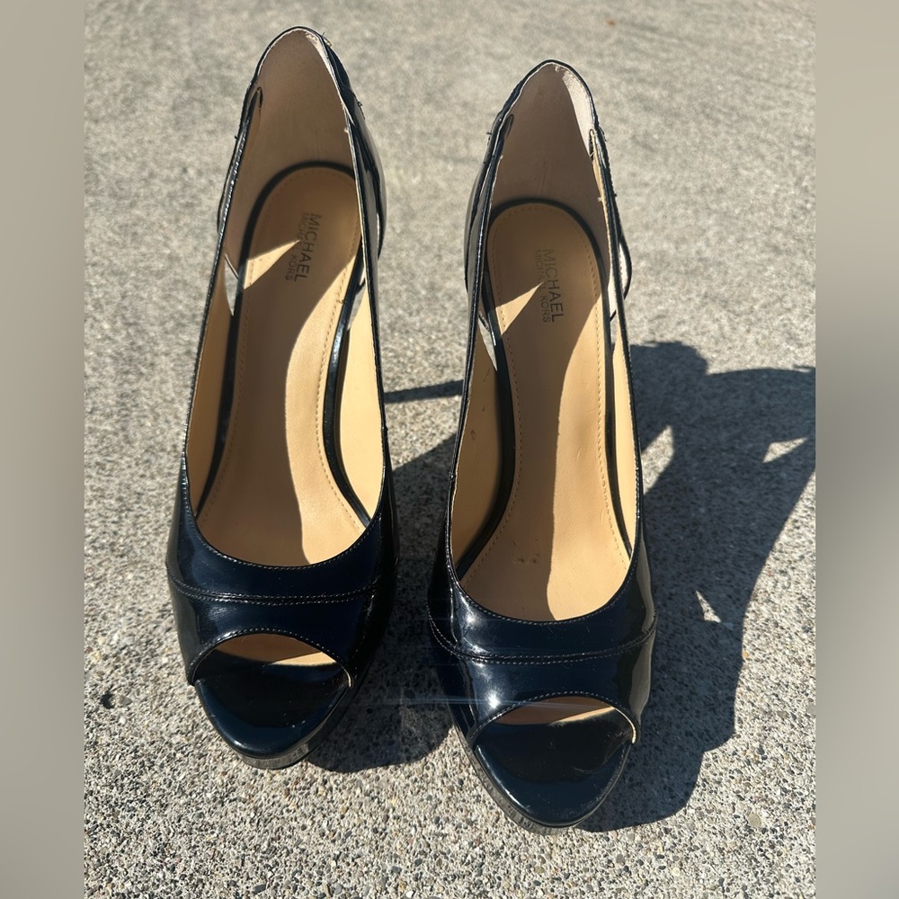 Michael Kors Glossy Black Peep Toe Heels
